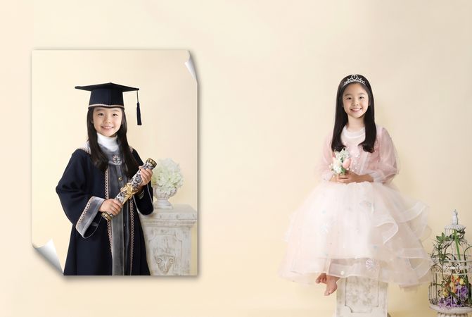 티아라와 분홍 드레스를 입은 여자아이 컨셉촬영