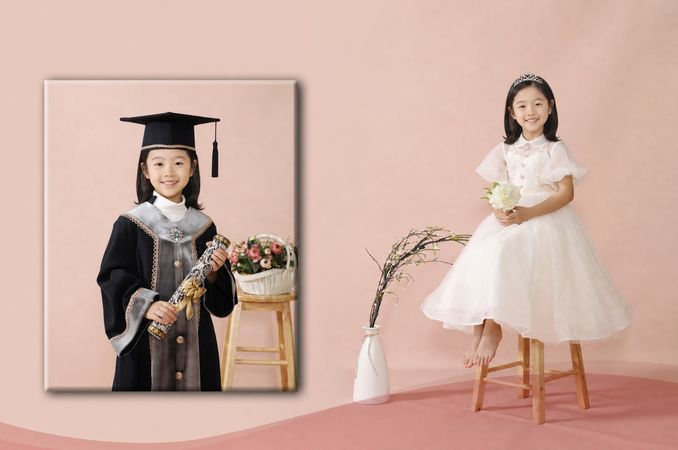티아라와 화이트 드레스를 입은 여자아이 컨셉촬영