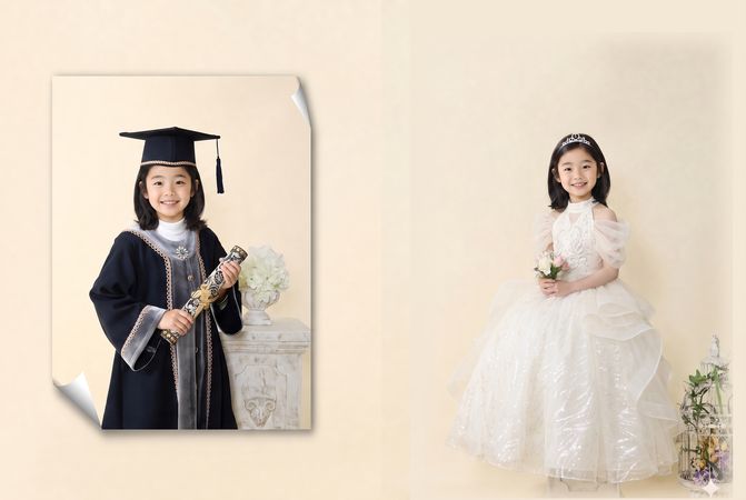 반짝이는 화이트 드레스를 입은 여자아이 컨셉촬영